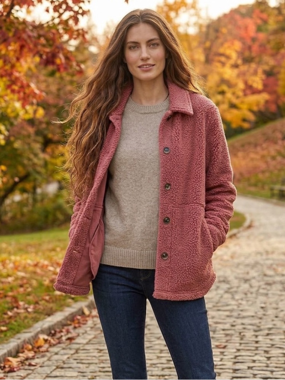 L.L. Bean Sherpa fleece button-down jacket shacket